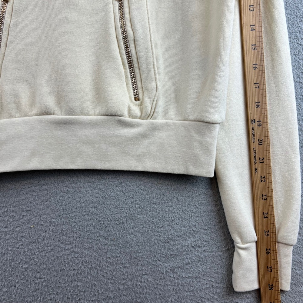 Aviator Nation Cream White Rainbow Logo Funnel Neck Hoodie Zip Pocket Women XS - Picture 10 of 13